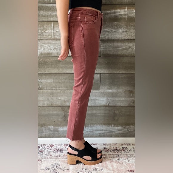lovervet denim tummy control wine straight leg crop jeans raw hem LV1200WI 26 - Picture 11 of 16